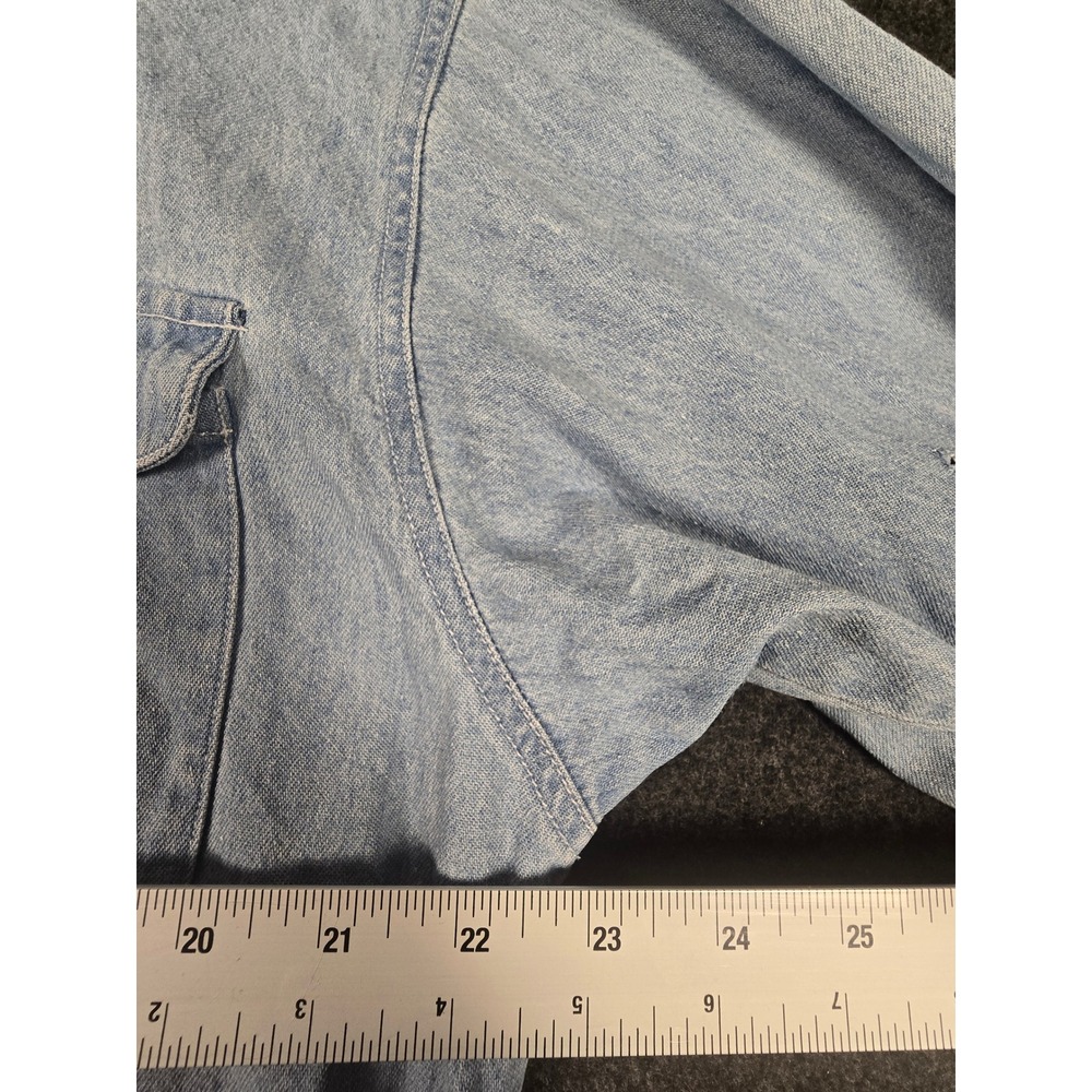 Daniel Caron Mens L Denim Shirt Light Wash Long Sleeve Button Up Pockets Cotton - Picture 6 of 7